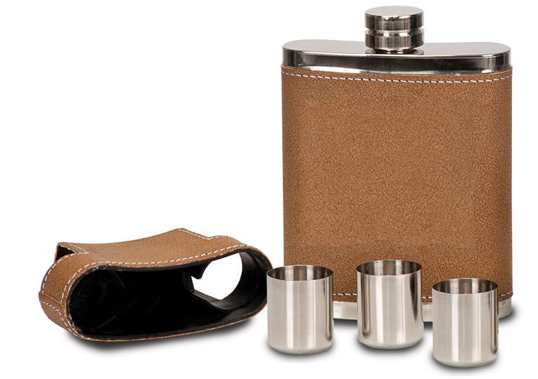 7 ounce leather personalized flask kit